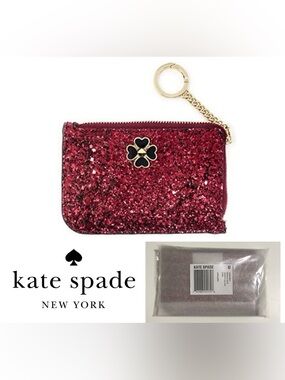 🆕KATE SPADE - NWT - RED SPARKLE GLITTER CARD HOLDER WALLET KEYCHAIN / FOB